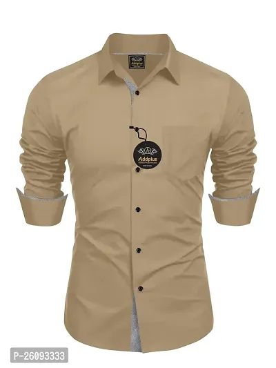 Stylish Tan Cotton Long Sleeve Formal Shirt For Men-thumb0