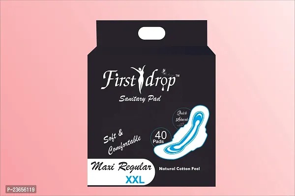 First drop XXL Soft Neem-Safflower Sanitary Pads for Women - 40 Pads, Rash Free, Anti Tan, Skin Friendly, Double Wing Shape, Advanced Leak Protection, XX Large, 310mm - 1 Pack (40 Pads)