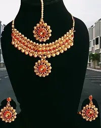 Elegant Mother Of Pearl Gold-Plated Red Jewellery Set-thumb3