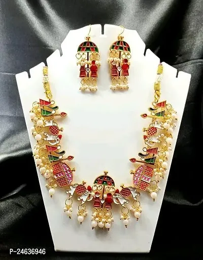 Elegant Plastic Gold-Plated Multicolor Jewellery Set-thumb3