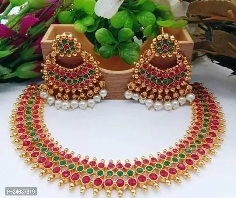 Elegant Brass Alloy Gold-Plated Multicolor Jewellery Set-thumb0