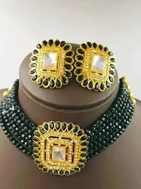 Elegant Brass Gold-Plated Black Jewellery Set-thumb2