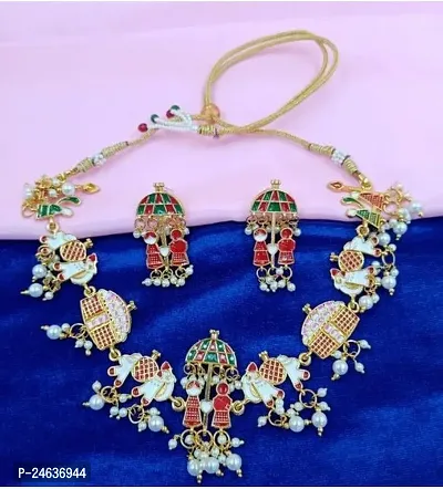 Elegant Brass Gold-Plated Multicolor Jewellery Set-thumb0