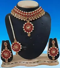 Elegant Mother Of Pearl Gold-Plated Red Jewellery Set-thumb2