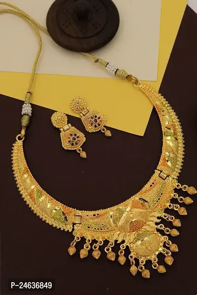 Elegant Brass Gold-Plated Gold Jewellery Set-thumb2