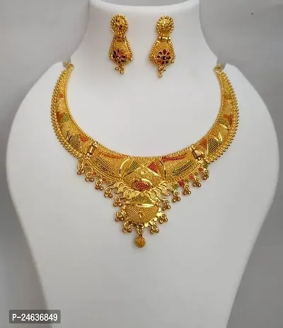 Elegant Brass Gold-Plated Gold Jewellery Set-thumb0