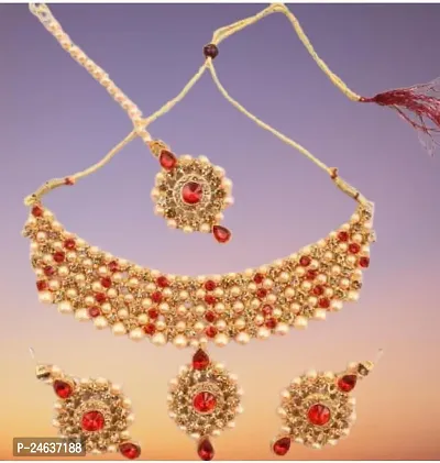 Elegant Alloy Gold-Plated Red Jewellery Set