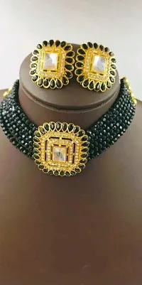 Elegant Brass Gold-Plated Black Jewellery Set-thumb1