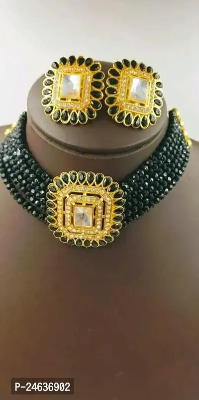 Elegant Brass Gold-Plated Black Jewellery Set-thumb2