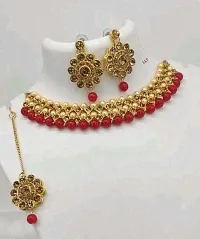 Elegant Alloy Gold-Plated Gold Red Jewellery Set-thumb1