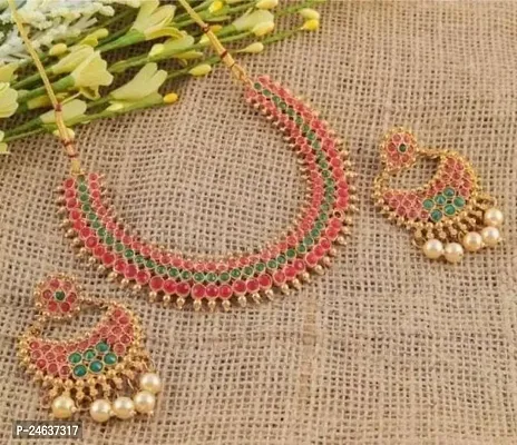 Elegant Brass Alloy Gold-Plated Multicolor Jewellery Set-thumb2