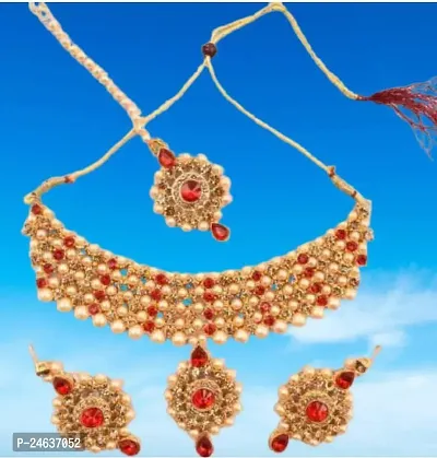 Elegant Stone Gold-Plated Gold Red Jewellery Set