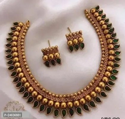 Elegant Brass Gold-Plated Green Gold Jewellery Set-thumb2