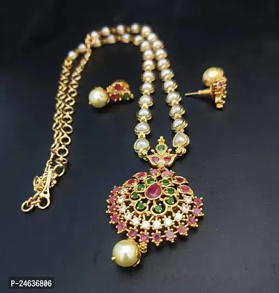 Elegant Copper Gold-Plated Green Red Jewellery Set-thumb4