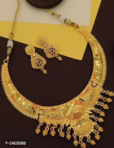 Elegant Brass Alloy Gold-Plated Gold Jewellery Set