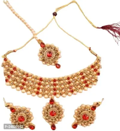 Elegant Alloy Gold-Plated Red Jewellery Set