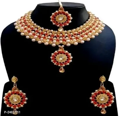 Elegant Brass Gold-Plated Red Jewellery Set-thumb2