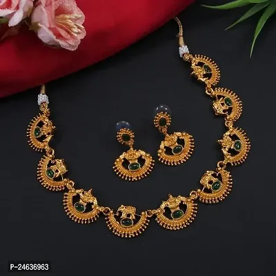 Elegant Copper Gold-Plated Green Jewellery Set-thumb2