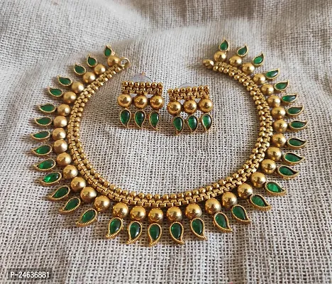 Elegant Brass Gold-Plated Green Gold Jewellery Set-thumb3