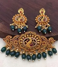 Elegant Brass Copper Gold-Plated Green Gold Jewellery Set-thumb1