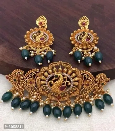 Elegant Brass Copper Gold-Plated Green Gold Jewellery Set-thumb2