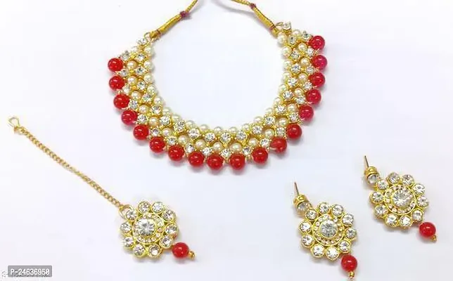 Elegant Alloy Gold-Plated Gold Red Jewellery Set-thumb0