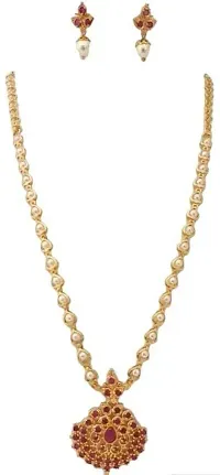 Elegant Alloy Plated Kundan Necklace with Earrings For Women