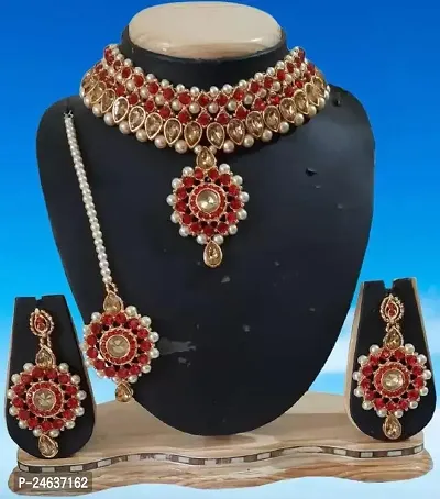 Elegant Alloy Gold-Plated Red Jewellery Set-thumb4