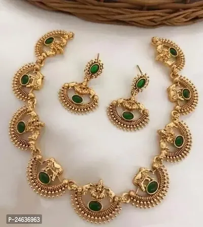 Elegant Copper Gold-Plated Green Jewellery Set-thumb0