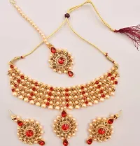 Elegant Stone Gold-Plated Gold Red Jewellery Set-thumb1