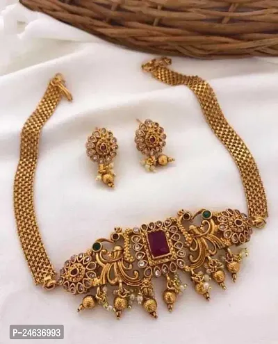 Elegant Brass Alloy Gold-Plated Gold Jewellery Set-thumb3