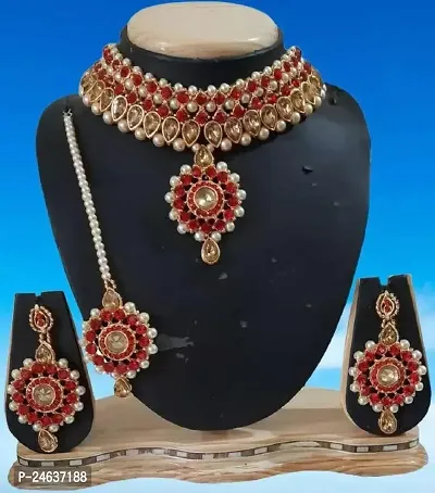 Elegant Alloy Gold-Plated Red Jewellery Set-thumb3