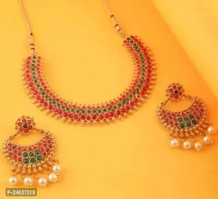 Elegant Brass Alloy Gold-Plated Multicolor Jewellery Set-thumb3
