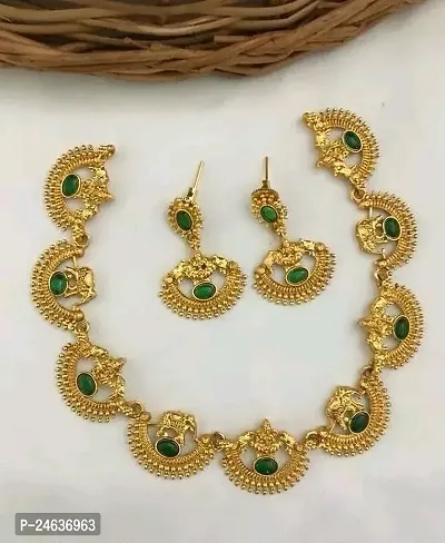 Elegant Copper Gold-Plated Green Jewellery Set-thumb3