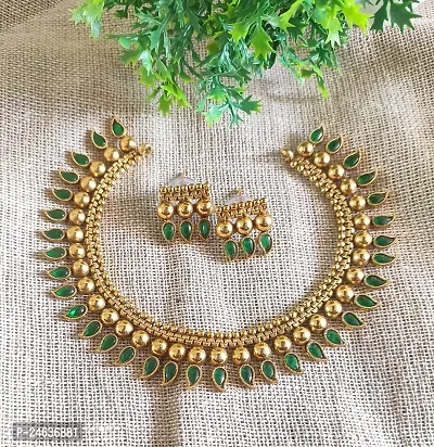 Elegant Brass Gold-Plated Green Gold Jewellery Set-thumb0