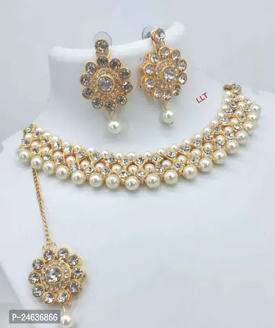 Elegant Brass Gold-Plated White Jewellery Set-thumb0