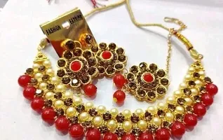 Elegant Alloy Gold-Plated Gold Red Jewellery Set-thumb3