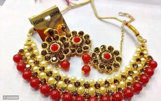 Elegant Alloy Gold-Plated Gold Red Jewellery Set-thumb4