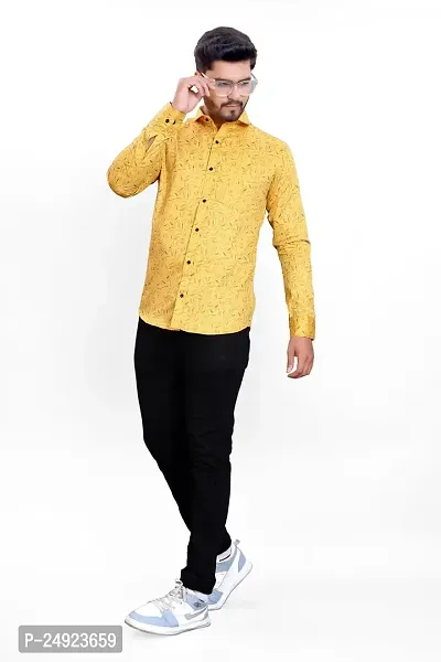 Phesgo Men's Printed Cotton Collared Neck Long Sleeve Ethnic Wear Shirt (NE_42104-Yellow-Medium)-thumb4