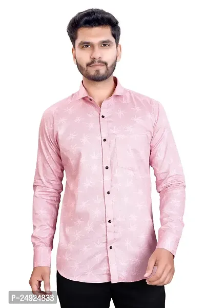 NIRANKARYA Men's Printed Cotton Collared Neck Long Sleeve Casual Shirt (PG_42214) (Medium, Pink)-thumb0