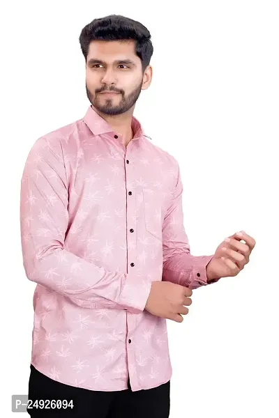 NIRANKARYA Men's Printed Cotton Collared Neck Long Sleeve Casual Shirt (LT Pink-XX-Large)-thumb2