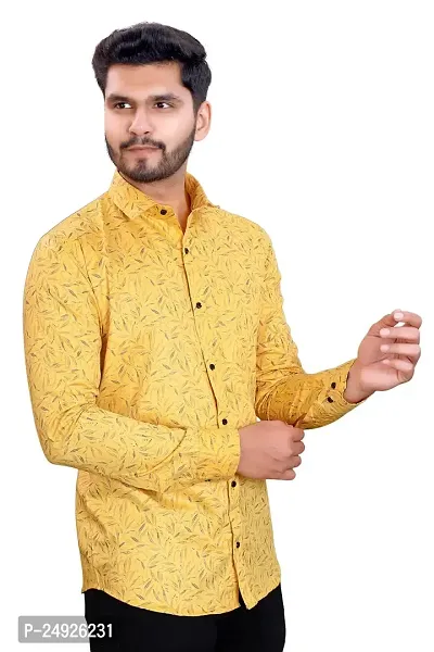 NIRANKARYA Men's Printed Cotton Long Sleeve Casual Shirt (Yellow-XX-Large)-thumb3