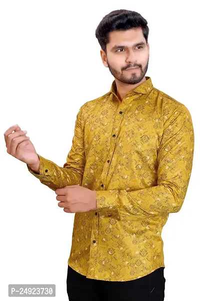 Phesgo Men's Printed Cotton Collared Neck Long Sleeve Ethnic Wear Shirt (NE_42117-Mustard-X-Large)-thumb2