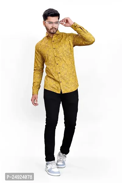 Phesgo Men's Printed Cotton Collared Neck Long Sleeve Ethnic Wear Shirt (NE_42124-Mustard-XX-Large)-thumb4