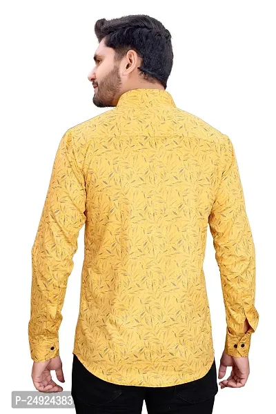 Phesgo Men's Printed Cotton Collared Neck Long Sleeve Ethnic Wear Shirt (NE_42111-Yellow-Large)-thumb3