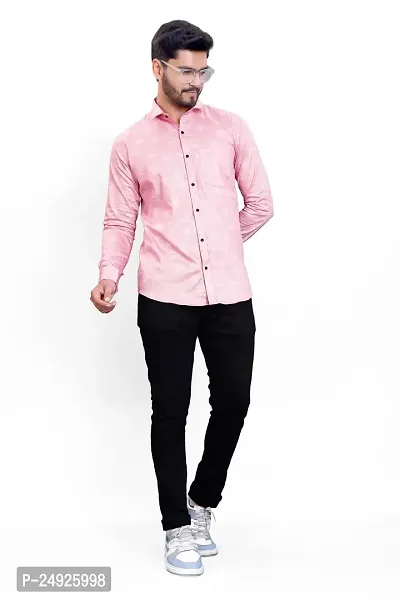 NIRANKARYA Men's Printed Cotton Collared Neck Long Sleeve Casual Shirt (Pink-X-Large)-thumb3