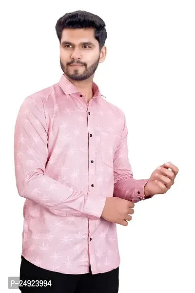 NIRANKARYA Men's Printed Cotton Collared Neck Long Sleeve Casual Shirt (LT Pink-Large)-thumb2