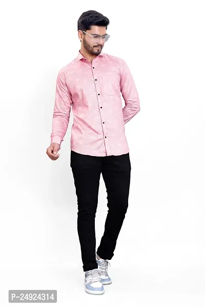 Phesgo Men's Printed Cotton Collared Neck Long Sleeve Ethnic Wear Shirt (NE_42116-Pink-X-Large)-thumb3