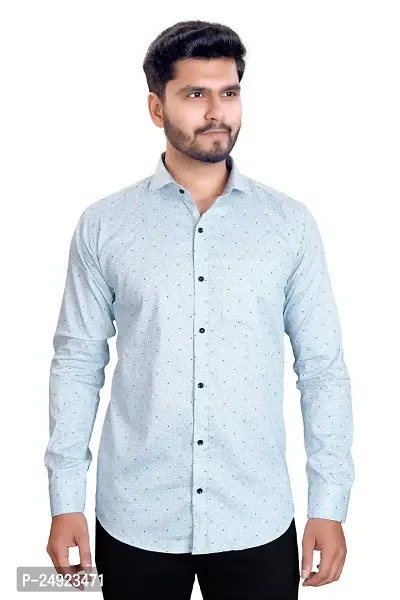 Phesgo Men's Printed Cotton Collared Neck Long Sleeve Ethnic Wear Shirt (NE_42107-Sky Blue-Medium)