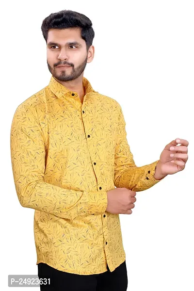 Phesgo Men's Printed Cotton Collared Neck Long Sleeve Ethnic Wear Shirt (NE_42104-Yellow-Medium)-thumb3